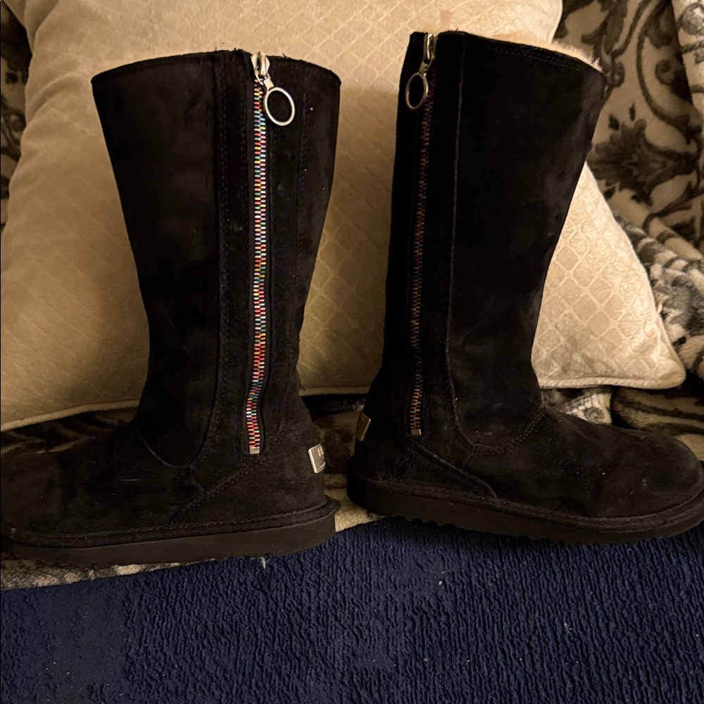 UGG Black Suede Boots with Multicolor Zipper